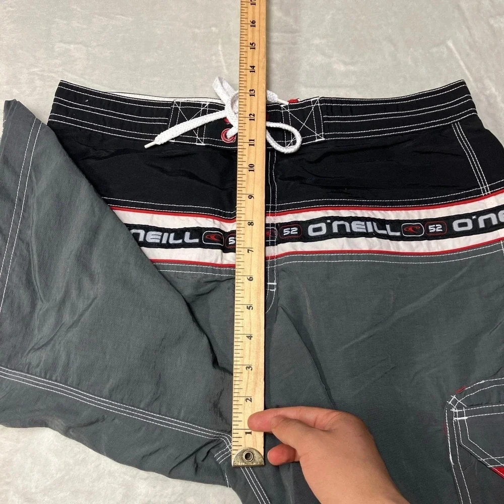 Vintage Y2K O'Neill Boardshorts Swim Cargo Logo Grey Red Mallgoth Mens 32